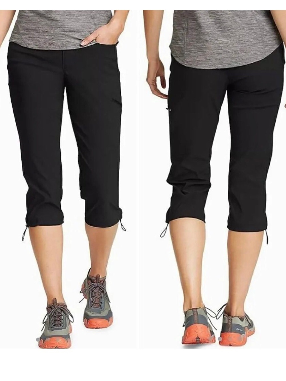 Eddie Bauer Black Cropped Active Pants with adjustable bungees Plus Bonus Pants